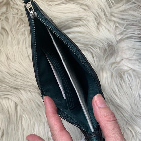 Coach Small Leather Wristlet Metallic Dark Green - Picture 7 of 10